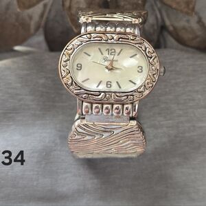 Geneva Women’s Analog Scroll Cuff Watch – Silver-Tone